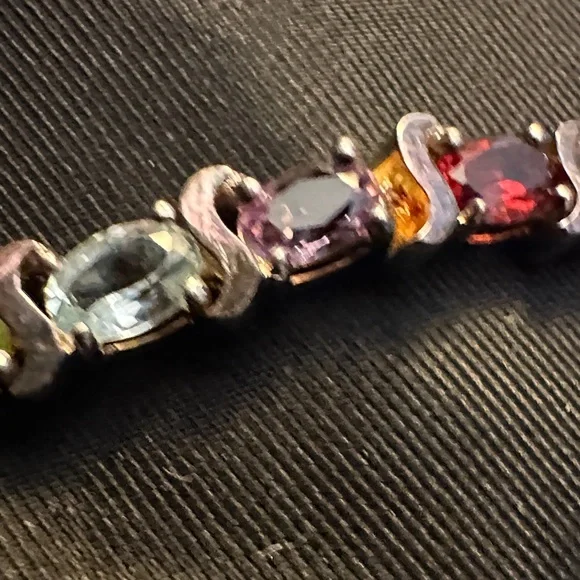 Vintage 925 Sterling Silver Multi Gemstone Rainbow Tennis Bracelet Thailand - Picture 7 of 11